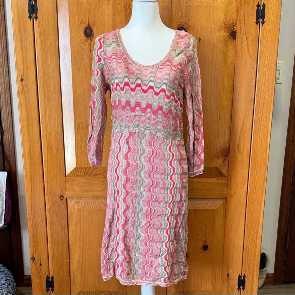 INC International Concepts Pink and Cream Zigzag Dress